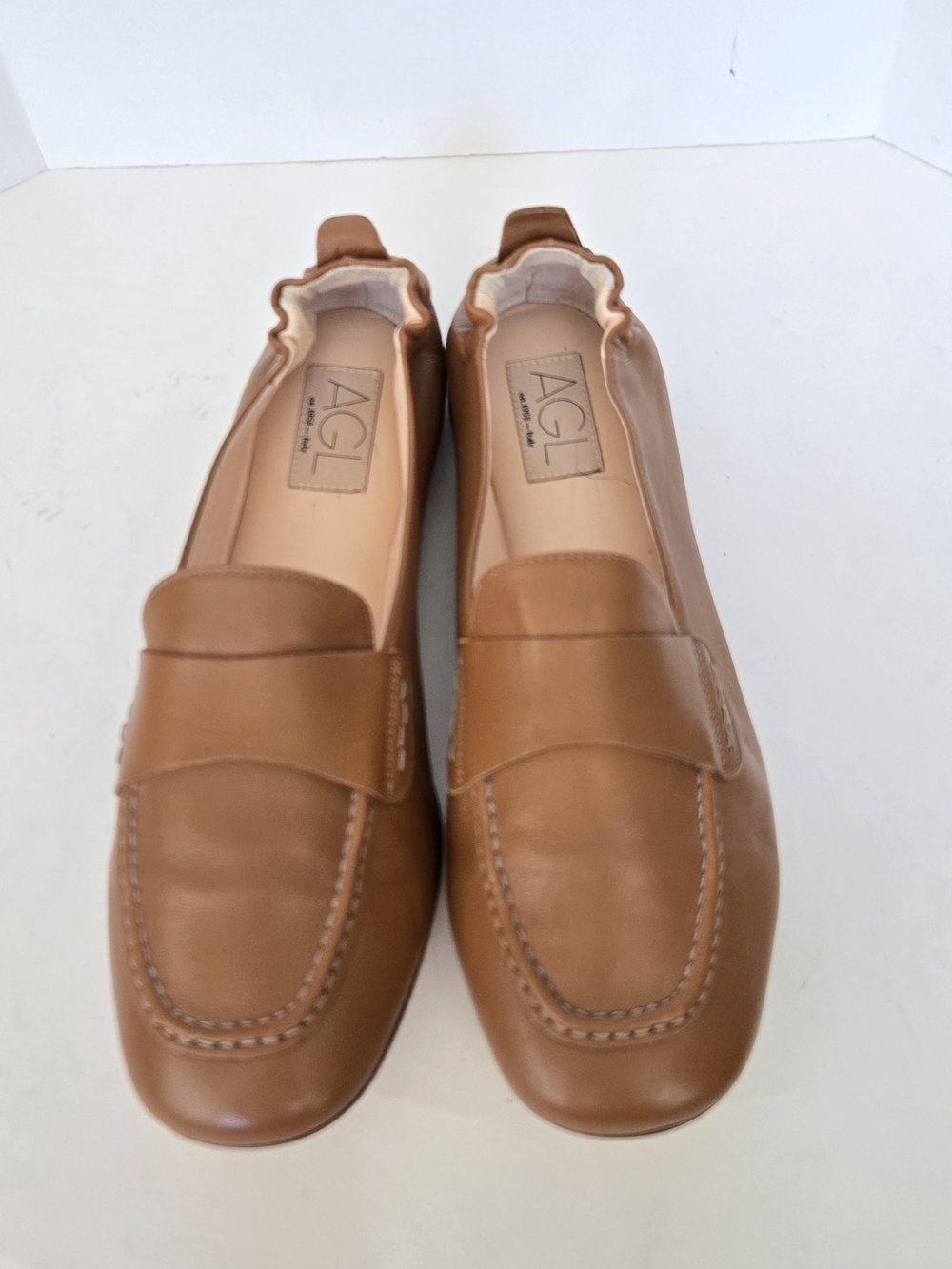 AGL Tan  Caramel Leather Penny Loafers